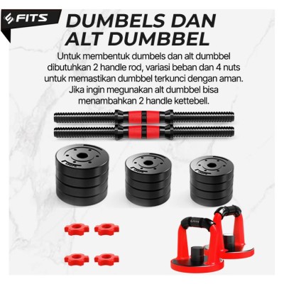 FITS 6 in 1 Adjustable 40 kg Dumbbell Barbell Set